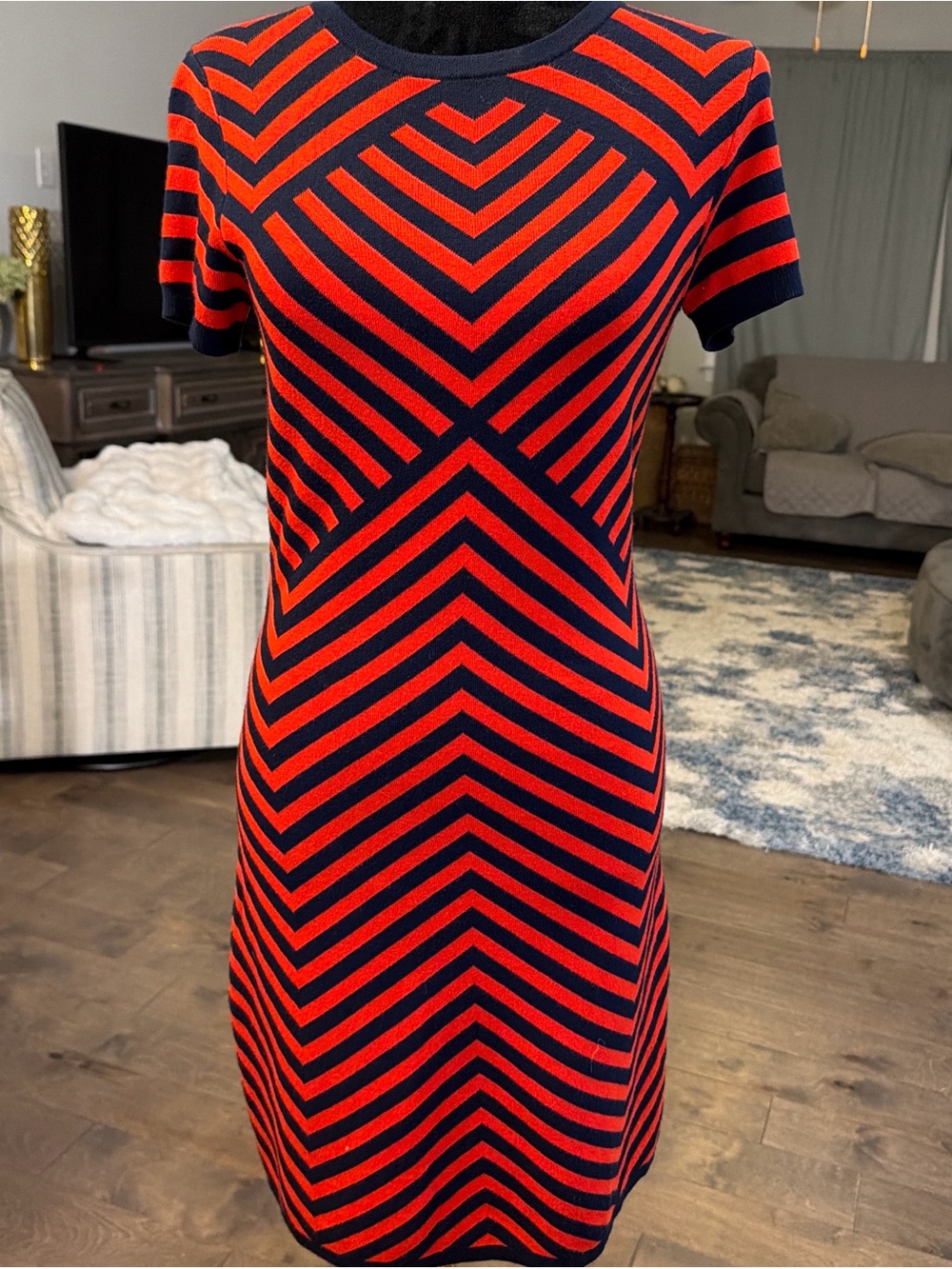 Daniel Cremieux Red & Black Chevron Knit Mini Dress